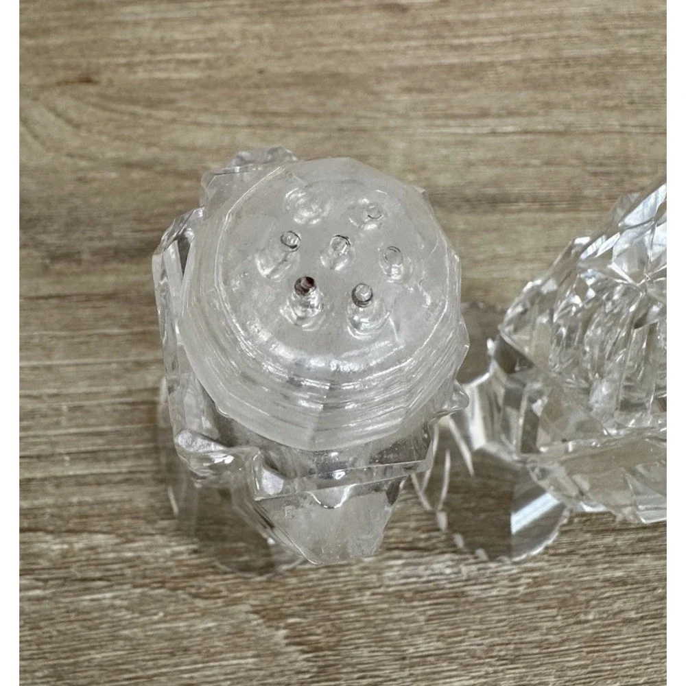 VTG Clear Cut Glass Pedestal Salt & Pepper Shakers Tall Czechoslovakia 4.5